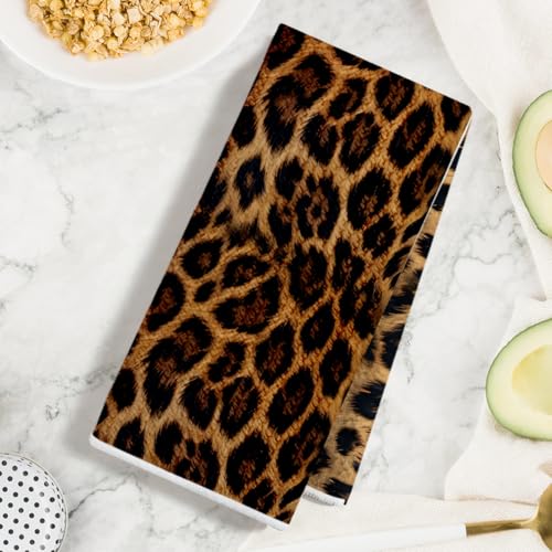 2 Pcs Funny Retro Leopard Kitchen Towels, Cheetah Decor Reuse Hand Towels - color: Multi 1527