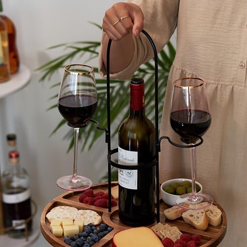 Twine Wine Flight & Cheese Caddy Wine Accessories and Cheese Board Accessories, Charcuterie Boards Accessories and Wine Decor Acacia Wood and Metal Set of 1 - style: Wine and Cheese Caddy