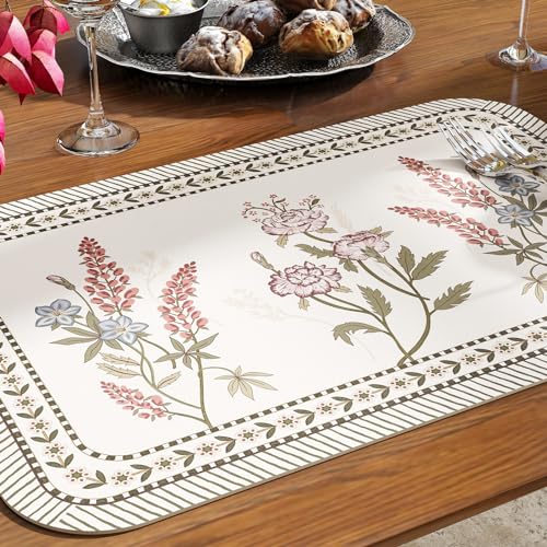 Vinyl Waterproof Placemats Set of 6 Rectangular,12"*17"-Helena C | Wipeable Beautiful Print Place Mats,Stain Resistant,Heat Resistant,Everyday Meals,Kitchen,Dinning,Holiday,Decor - color: Helena C