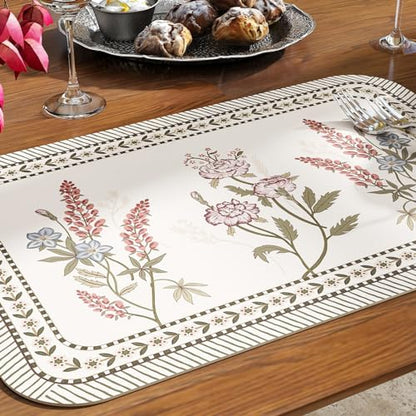 Vinyl Waterproof Placemats Set of 6 Rectangular,12"*17"-Helena C | Wipeable Beautiful Print Place Mats,Stain Resistant,Heat Resistant,Everyday Meals,Kitchen,Dinning,Holiday,Decor - color: Helena C