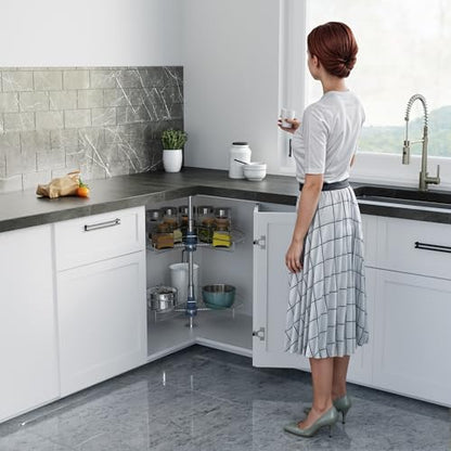 Dowell Base Cabinet Kidney Shape Dia.24 270° Lazy Susan, 2 Shelves, Kitchen Base Corner Cabinet Organizer (Chrome 4001 270 24) - size: Base Cabinet Kidney Shape Dia.24" 270°
