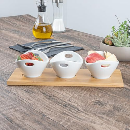 Restaurantware 6 oz Rectangle White Bamboo Porcelain Basket Bowl Set - size: Triple set, style: Basket