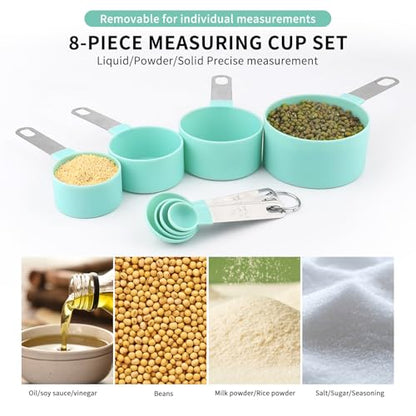 8 PCS Tainless Steel Measuring Cups and Spoons Set, Nesting Measuring Cup and Spoon Set for Precise Cooking Measurements in the Kitchen, Green - color: Green