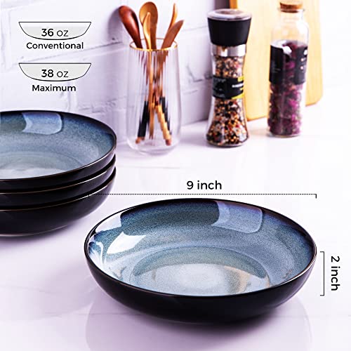 LERATIO 9.0" Ceramic Pasta Bowls Set of 6,38oz Large Stoneware Bowls Set | Reactive Glaze Serving Bowls Set,Wide Bowl for Pasta,Salad,Fruit & Noodles,Housewarming & Wedding Gift-Gray White - color: Gray White, size: Set of 4