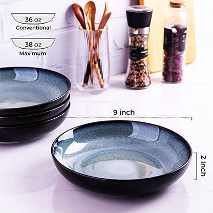 LERATIO 9.0" Ceramic Pasta Bowls Set of 6,38oz Large Stoneware Bowls Set | Reactive Glaze Serving Bowls Set,Wide Bowl for Pasta,Salad,Fruit & Noodles,Housewarming & Wedding Gift-Gray White - color: Gray White, size: Set of 4