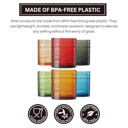 Khen Plastic Hobnail Drinking Glasses Set of 6 Neutral Tones Cups 10oz, Shatterproof & Unbreakable Acrylic Beaded Design, BPA-Free, Dishwasher Safe Indoor/Outdoor Drinkware for Water, Juice, Cocktails - color: Retro Style