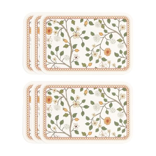 Vinyl Waterproof Placemats Set of 6 Rectangular,12"*17"-Flora A | Wipeable Beautiful Print Place Mats,Stain Resistant,Heat Resistant,Everyday Meals,Kitchen,Dinning,Holiday,Decor - color: Flora a