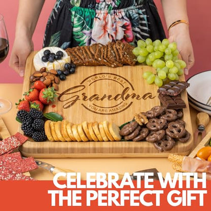 Birthday Gifts for Grandma | Thoughtful Gift for Grandmothers | Best Grandmother Ever Gift | Unique Kitchen Presents for Grandmas | Cheese Board Charcuterie Set with 4 Knives - style: Grandma
