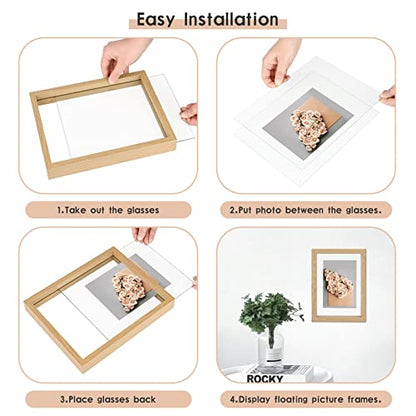 MUYE 11x14 Floating Frame Set of 2,Double Glass Rustic Frame,Display Any Size Photo up to 11x14,Wall Mount or Tabletop Standing,Natural - color: Natural, size: 11x14