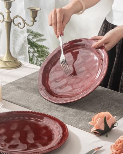 4-piece ceramic dinnerware set with active glaze, modern-shaped tableware set, suitable for kitchen, microwave, dishwasher, and oven, scratch-resistant, red - color: style - 1