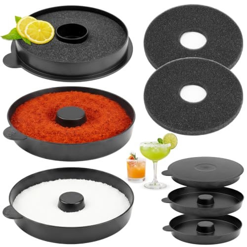 TonJin 3-Tier Margarita Salt Rimmer Set with 2 Sponges: Black Stackable Cocktail Glass Rimmer Holds Lime Juice Salt Sugar, Dishwasher Safe Bar Accessories for Bartenders and Home Bars - size: Stackable Salt Rimmer-Black