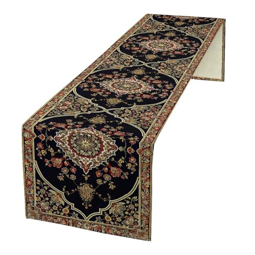 Vintage Boho Floral Table Runner, Rustic Country Farmhouse Black Bohemia Flower Pattern for Home Kitchen Table Decor Dining Cafe Room Wedding Party Decor 13x36in - color: Vintage-16, size: 13x36in