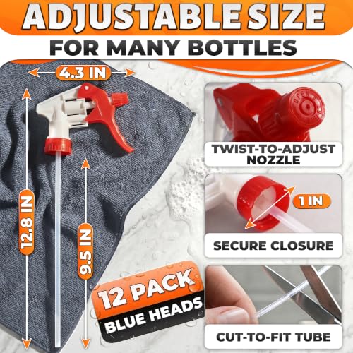 Spray Bottle Nozzle Replacement 12 Pack, Fits 8-32oz Bottles (Red) | Replacement Trigger Sprayer Heads for Bottles; Fits 28-400 Thread, Trim-to-Fit Tube; for Cleaning, Garden & Pet Carefor - color: 12 Pcs Red