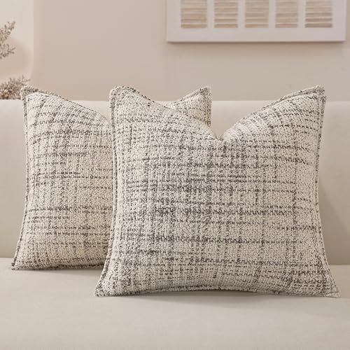 Chenille Throw Pillow Covers 22x22 Set of 2, Thick Soft Textured Decorative Boho Pillow Covers with Elegant Design for Couch, Sofa, Living Room, Coffee - color: Coffee, size: 22" x 22" (Pack of 2)