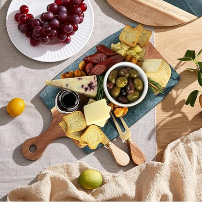 Green Marble Cutting Board Marble and Wood Charcuterie Board Gift Set House Warming Gifts New Home with Cheese Knives Acacia Cheese Platter with Handle for Valentine's Day Wedding Party Gift(Square) - style: Square