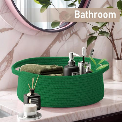 JMvicyroam Small Woven Basket, Empty Gift Basket, Green/2 Pack | Small Gift Basket, Cotton Rope, 12 x 8 x 19 in, Handles, Includes Ribbon and Bag, Birthday Gift Basket - color: Green, size: 2 Pack