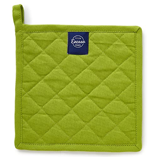 Encasa XO Pot Holders, Quilted Kitchen Hot Pads 8"x8" Lime Green | 100% Heavyweight Cotton | Quilted Insulation | Multipurpose Trivets & Hot Pads | Hanging Loop | Set of 2 - color: Lime Green
