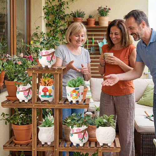 Hushee 12 Sets Ceramic Succulent Planters Paintable Succulent Plant Pots Small DIY Figurines Unpainted Pots with Drainage Hole Color Paints Paintbrushes Palettes - color: Flower
