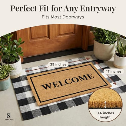 Coir Welcome Mat, Non-Slip, Welcome Classic 3, 17x29 in | 100% Natural Coir, Anti-Shedding, Durable PVC Backing, Traps Dirt and Mud, Indoor and Outdoor Entryway, Easy to Clean - color: Welcome Classic 3