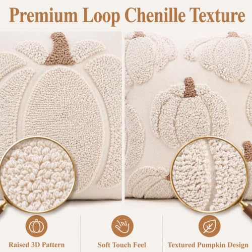Fall Tufted Pumpkin Pillow Covers Set of 2 18x18, Farmhouse Beige - color: Beige, size: 18" x 18" (Pack of 2)