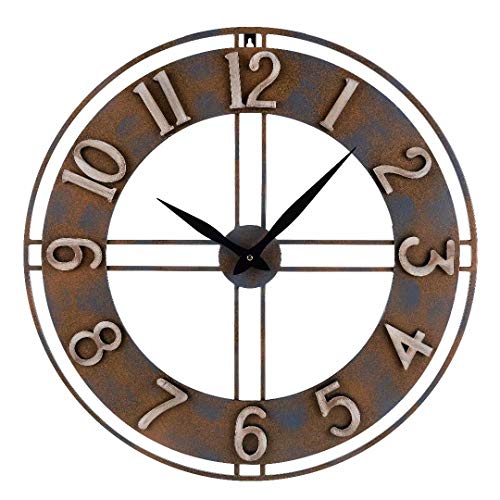 23.6-Inch Oversized Rustic Vintage Metal Silent Non-Ticking Battery Operated Decorative Wall Clock with Large Arabic Numerals - size: Large