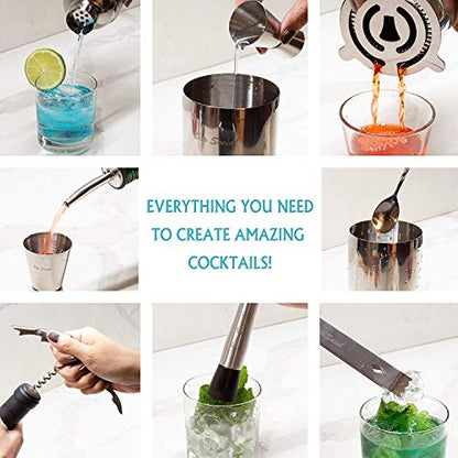 Bartender Cocktail Kit – Bartender Accessories Tools for Drinks – Set of 10 Bar Mixer Set – Complete Cocktail Mixing Set with Bamboo Stand – Drink Making Kit