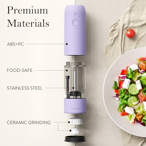 Ultrean Pepper Grinder, Rechargeable Salt and Pepper Grinder with 6 Adjustable Coarseness, LED Light, Automatic Salt and Pepper Shakers, Kitchen Gadgets, Gifts for Women, Lavender Purple - color: Lavender Purple