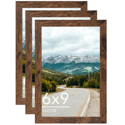 6x9 Picture Frame Deep Brown for Wall Hanging, Wood 6 x 9 Frame Photo Frame for Wall Horizontally or Vertically, Deep Brown, 3 Pack - size: 6x9 inch