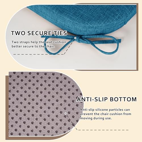 ELFJOY Non-Slip Chair Cushions for Dining Chairs Blue 16.7"x16" | 4 Pack, with Ties and Washable Cover, U Shape, Breathable Fabric, for Kitchen Dining Office Folding Chairs，Comfortable - color: Blue