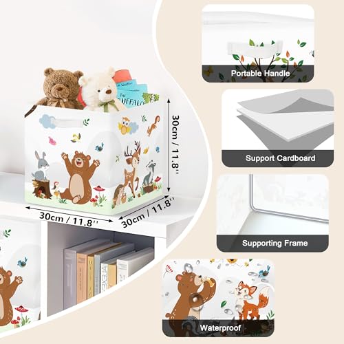 Clastyle 11.8" Animal Storage Basket Set of 3 for Kid Toy Clothes Bin | Collapsible Fabric Book Bin, Metal Frame Bottom Board, Cube Organizer, Closet Nursery Pantry Shelf Bedroom, Woodland Bear - color: Bear Giraffe
