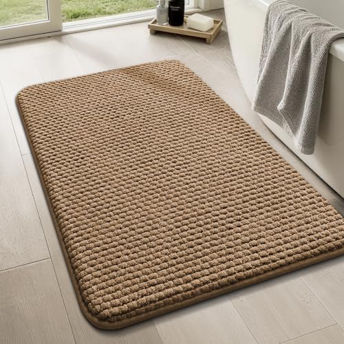 Bathroom Rugs 17x24, Extra Thick Soft Absorbent Chenille Bath Rug Non-Slip Quick Dry, Machine Washable Bath Mats for Bathroom, Floor, Tub and Shower, Home Decor, Beige - color: Brown, size: 17" x 24"
