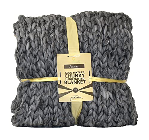 Chunky Knit Blanket (50 x 60 Inches) Warm Soft Cozy for Lounge Sofa & Bedroom, Handmade Knitted Yarn Throw Blanket (Marble Grey, 1) - color: Marble Grey