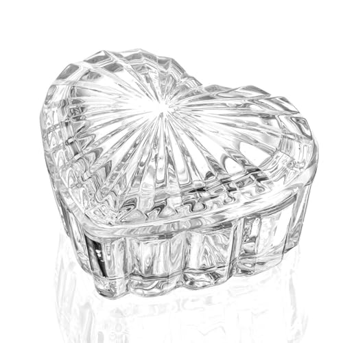 KANPURA Clear Glass Heart-Shaped Jewelry Box, Cute Trinket Box with Lid | Cute Box for Storage Necklace Ring Earring Trinket, Vintage Decorative Glass Jar for Women, Mom - color: Clear