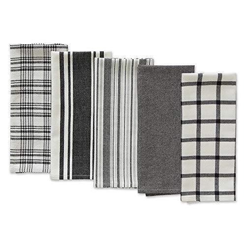 DII Assorted Woven, Kitchen Dishtowel Set, 18x28, Black, 5 Piece - color: Black