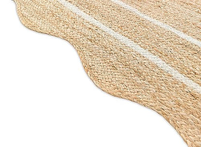 Wave Scalloped Natural Jute Runner, Off White (2'6"x20'): Boho Farmhouse Entryway Scallop Rug - color: Off White, size: 2'6"x20' (Runner)