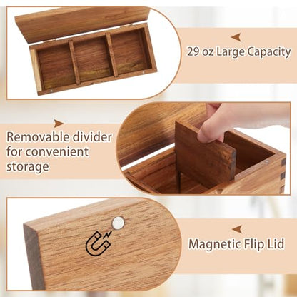 Acacia Wood Salt Cellar Spice Box with Magnetic Lid 29oz Large Capacity Salt Organizer 3 Compartments for Kitchen Countertop, Pepper, Seasonings, Spices, Grilling & Cooking - color: Acacia Wood, style: 3 Compartments