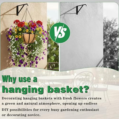4 Pack 14 Inch Hanging Planters for Outdoor Plants Metal Hanging Planter Basket with Coco Coir Liner Round Plant Black Flat Iron Metal Flower Pots for Deck Patio Porch Garden Balcony - size: 14 Inch