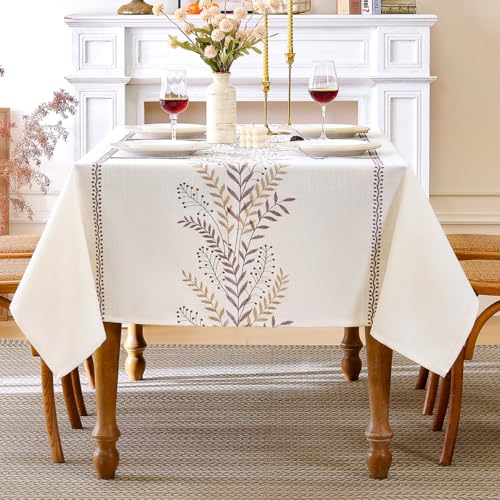 Linen Style Embroidered Tablecloth 55"x71" Rectangle Coffee | Waterproof and Wrinkle-Resistant Table Cloth Rectangle Tables, Farmhouse Floral Rectangle Table Cover, Dining Room Decor - color: Coffee, size: 71" x 55" (Rectangular)