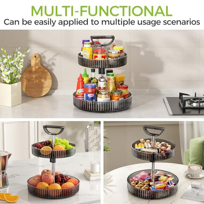 YCIA&DONE Premium 2-Tier Adjustable Lazy Susan Turntable Organizer 12 Inch Rotating Spice Rack for Cabinet, Kitchen Pantry Condiment Organizer with Deep Baskets and Handle, Gray - color: Gray