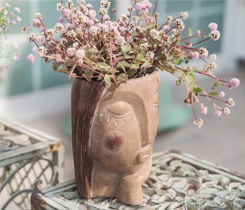 Saysmile Head Planters for Indoor Plants, Face Flower Pot Head Planter Succulent Planters Unique Face Planter with Drainage Hole - Rustic Thinking Girl Closed Eyes - color: Thinking - Rustic