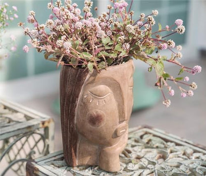 Saysmile Head Planters for Indoor Plants, Face Flower Pot Head Planter Succulent Planters Unique Face Planter with Drainage Hole - Rustic Thinking Girl Closed Eyes - color: Thinking - Rustic
