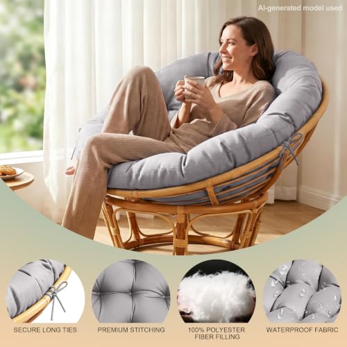 ARTPLAN Round Papasan Chair Cushion Tufted Swing Seat Pad with Ties,Grey | 47"x47"x4"tufted round chair cushion, polyester cover&fluffy fiber fill, fixed ties fit papasan, swing&wicker indoor chairs - color: Grey