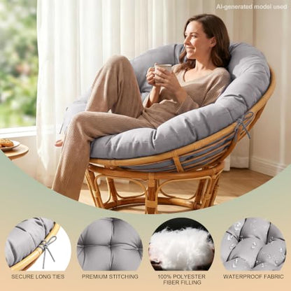 ARTPLAN Round Papasan Chair Cushion Tufted Swing Seat Pad with Ties,Grey | 47"x47"x4"tufted round chair cushion, polyester cover&fluffy fiber fill, fixed ties fit papasan, swing&wicker indoor chairs - color: Grey