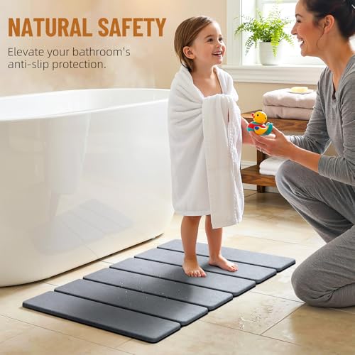 Luxspire Stone Bath Mat, Stone Mat Bathroom Foldable 24x16in 2PC, Dark Gray - color: Dark Gray