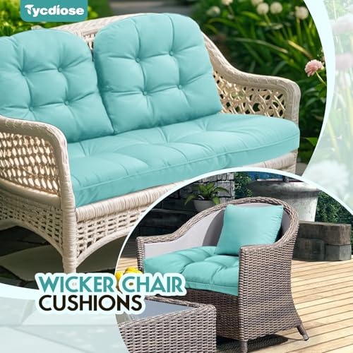 All Weather Outdoor Wicker Chair Cushions of 3 Pieces, Waterproof Outdoor Wicker Chair Cushion for Patio Furniture Loveseat Settee Bench, 1 Loveseat and 2 U-Shaped Thickened Cushions, Teal - color: Teal