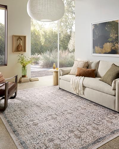 Loloi Anniston Ivory/Stone 7'-6" x 9'-6" Area Rug | ANS-01 Machine Washable Printed Approx. 7x9 Ivory / White Living room Dining room Bedroom, Traditional, Distressed, Area Rug - color: Ivory / Stone, size: 7'6" x 9'6" (Rectangular)