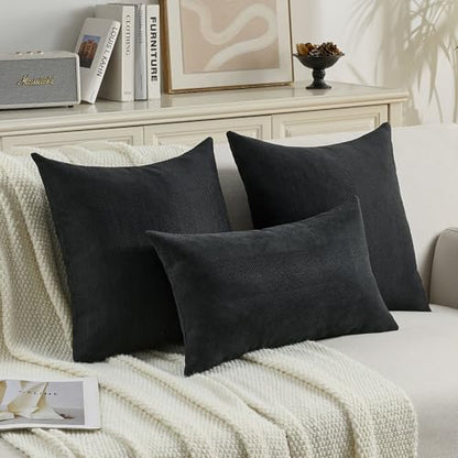 FUTEI Pack of 2 Chenille Throw Pillow Covers 16x16 Inch, Black | Elegant Herringbone Textured Design,Side Hidden Zipper,Machine Washable,Pill-Resistant,Colorfast,Insert Not Included. - color: Black, size: 16" x 16" (Pack of 2)