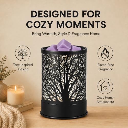 Nawaza Wax Melts Warmer Scented Metal 2-in-1 Electric LED Burner Black Tree | wax melter,Aromatherapy essential oil diffuser, home office bedroom decor, Christmas gift for women - style: Tree