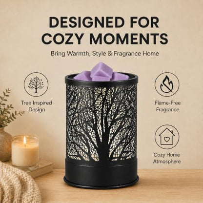 Nawaza Wax Melts Warmer Scented Metal 2-in-1 Electric LED Burner Black Tree | wax melter,Aromatherapy essential oil diffuser, home office bedroom decor, Christmas gift for women - style: Tree