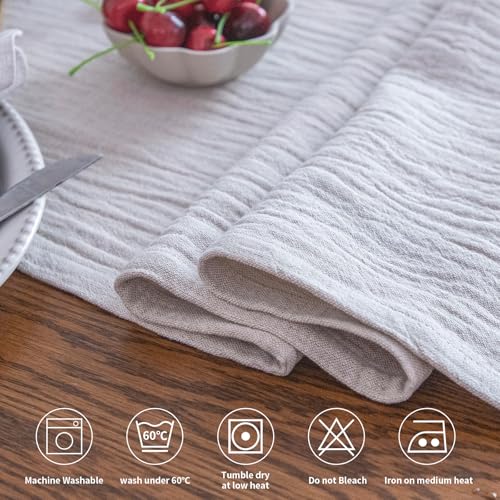 Simple&Opulence Linen Cotton Table Runner - 14 x 72 Inch, Farmhouse Linen Table Runner with Fringed Edges for Bohemian Rustic Wedding, Bridal Shower, Dinner （ Linen ） - size: 14"x72", style: Linen